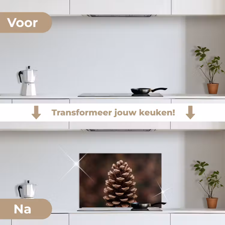 Dennenappel - Bos - Herfst - Bruin - Sfeervol keuken achterwand 2 middel -voor-na2_NL