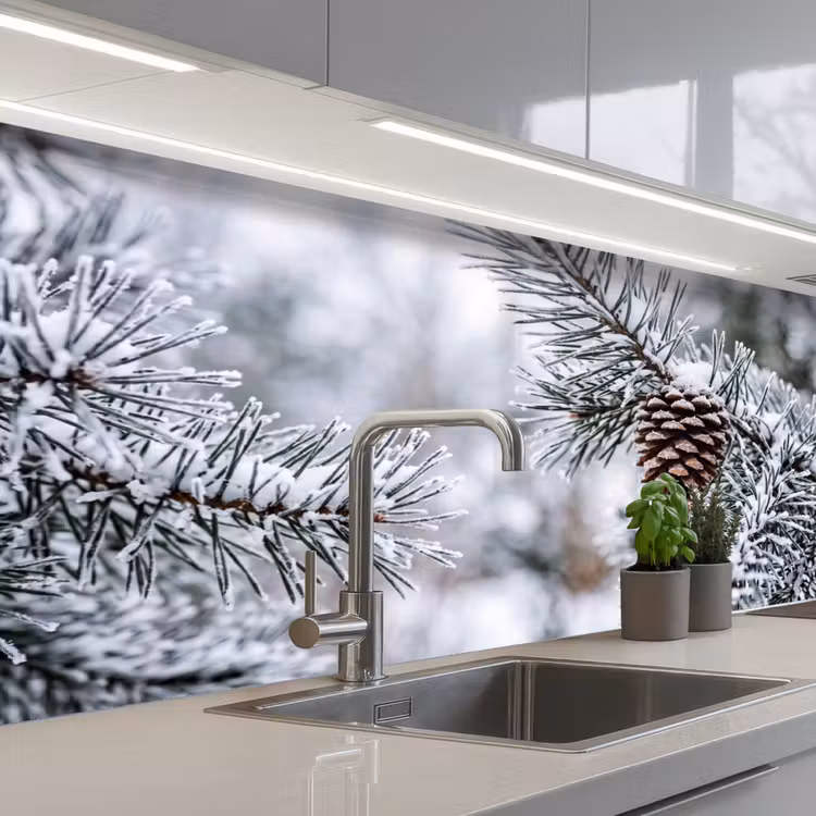 Dennenappel - Tak - Sneeuw - Winter - Sfeervol keuken achterwand 2 middel -3d_schuin