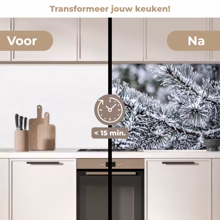 Dennenappel - Tak - Sneeuw - Winter - Sfeervol keuken achterwand 2 middel -voor-na2_NL