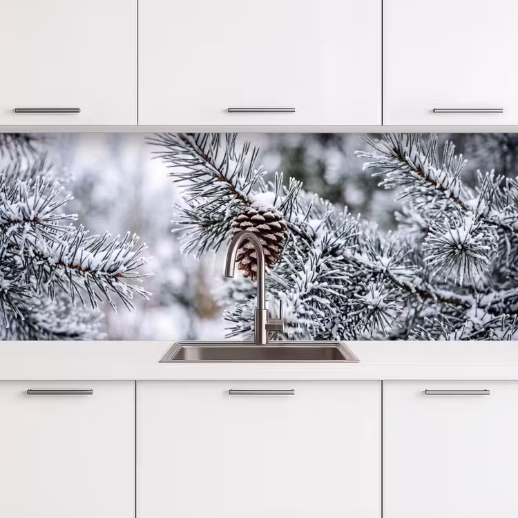 Dennenappel - Tak - Sneeuw - Winter - Sfeervol keuken achterwand 2 middel -3d