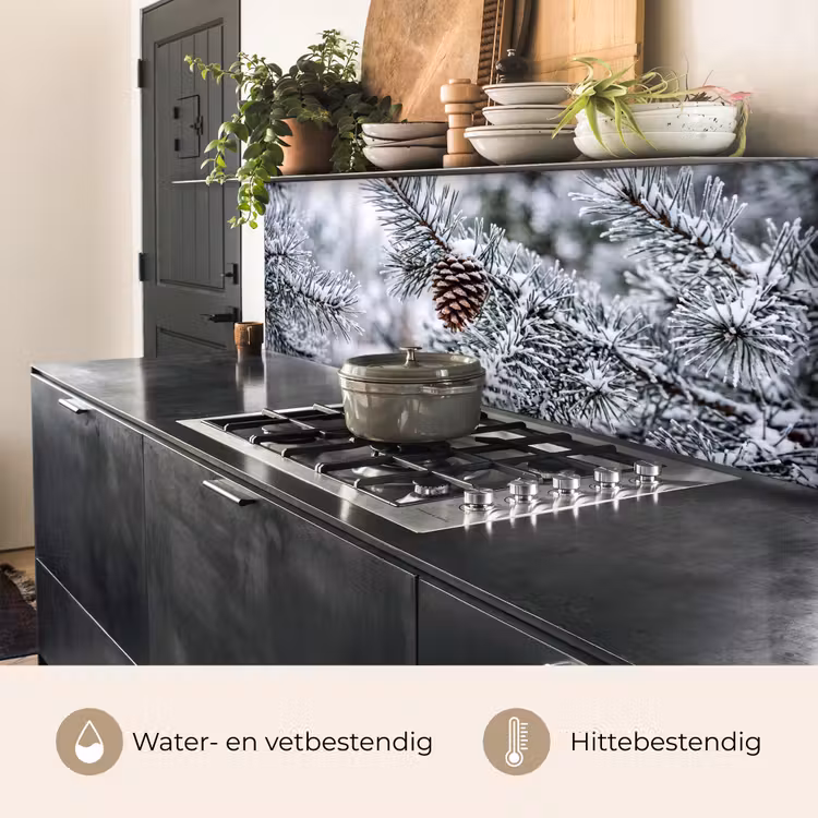 Dennenappel - Tak - Sneeuw - Winter - Sfeervol keuken achterwand 2 middel -usp_NL