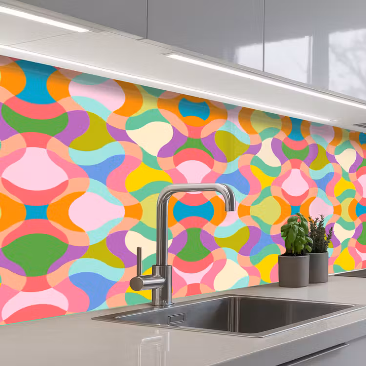Design - Abstract - Kleuren - Retro keuken achterwand 2 middel 871 -3d_schuin