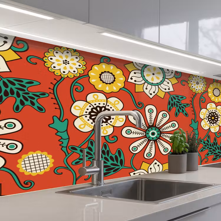 Design - Bloemen - Hippie - Retro keuken achterwand 2 middel 871 -3d_schuin