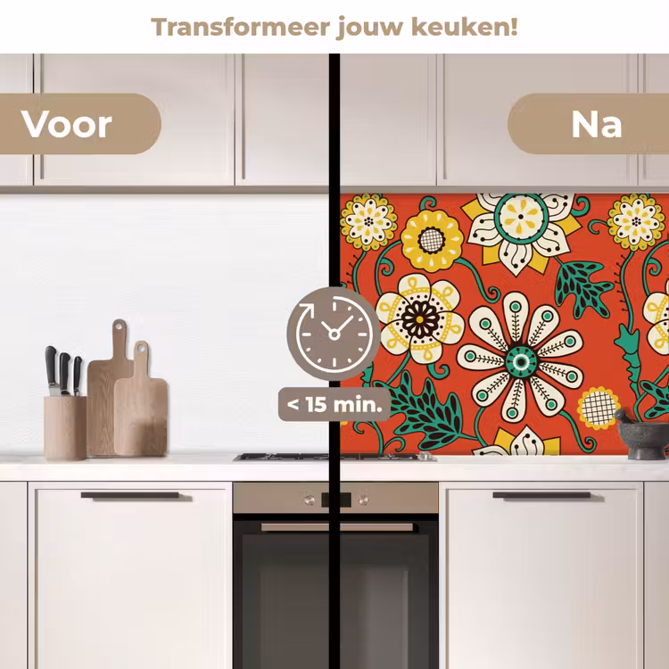 Design - Bloemen - Hippie - Retro keuken achterwand 2 middel 871 -voor-na2_NL