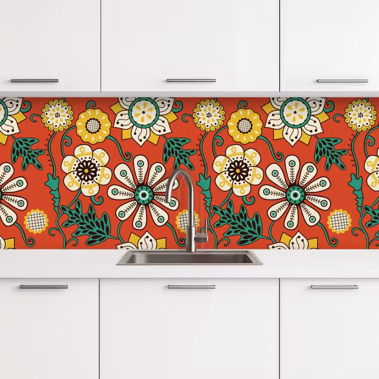 Design - Bloemen - Hippie - Retro keuken achterwand 2 middel 871 -3d