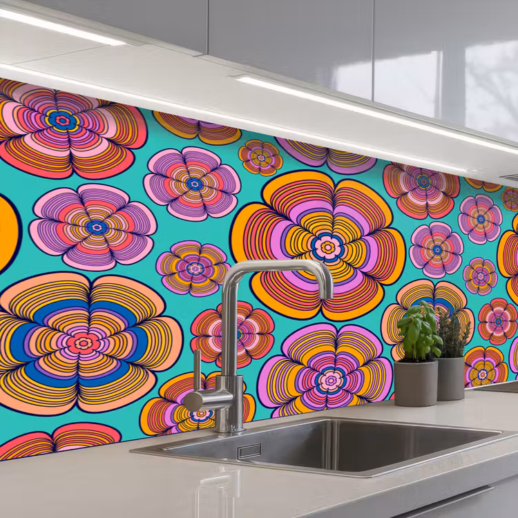 Design - Flower Power - Kleuren keuken achterwand 2 middel 871 -3d_schuin