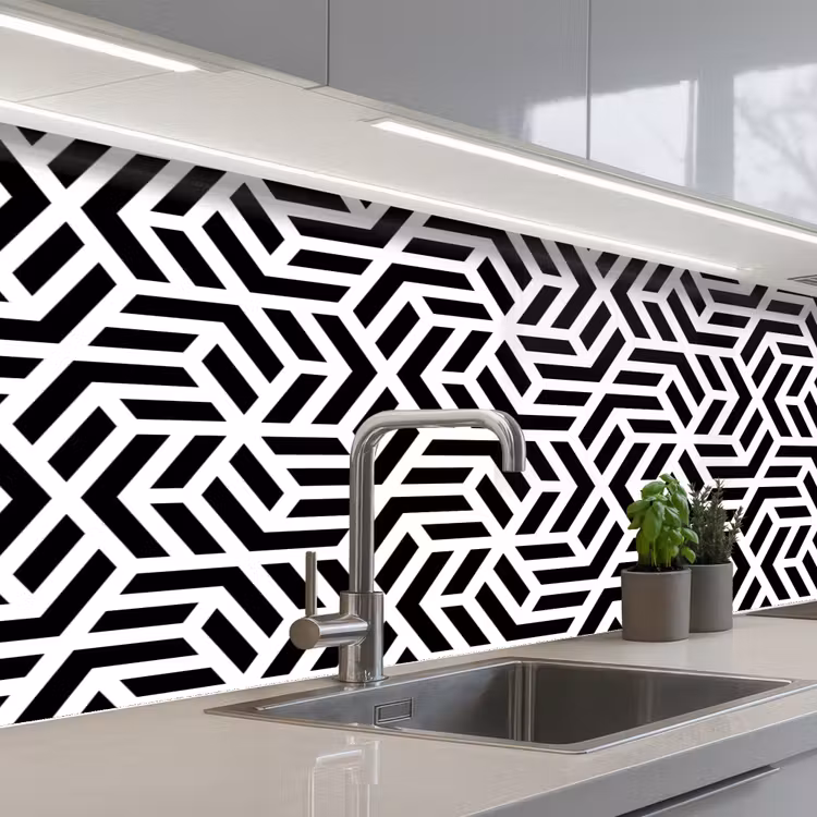 Design - Geometrie - Patroon - Zwart - Wit keuken achterwand 2 middel 871 -3d_schuin