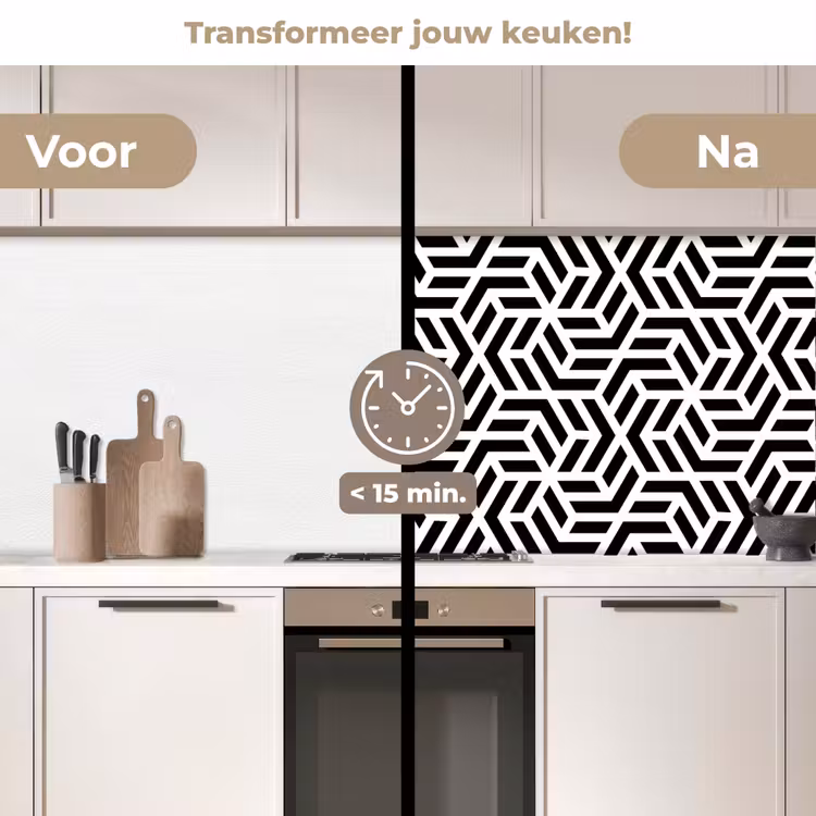 Design - Geometrie - Patroon - Zwart - Wit keuken achterwand 2 middel 871 -voor-na2_NL