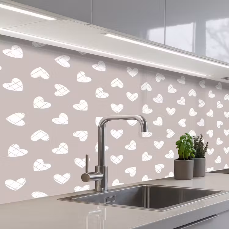 Design - Lijn - Patroon - Hart - Grijs keuken achterwand 2 middel 871 -3d_schuin