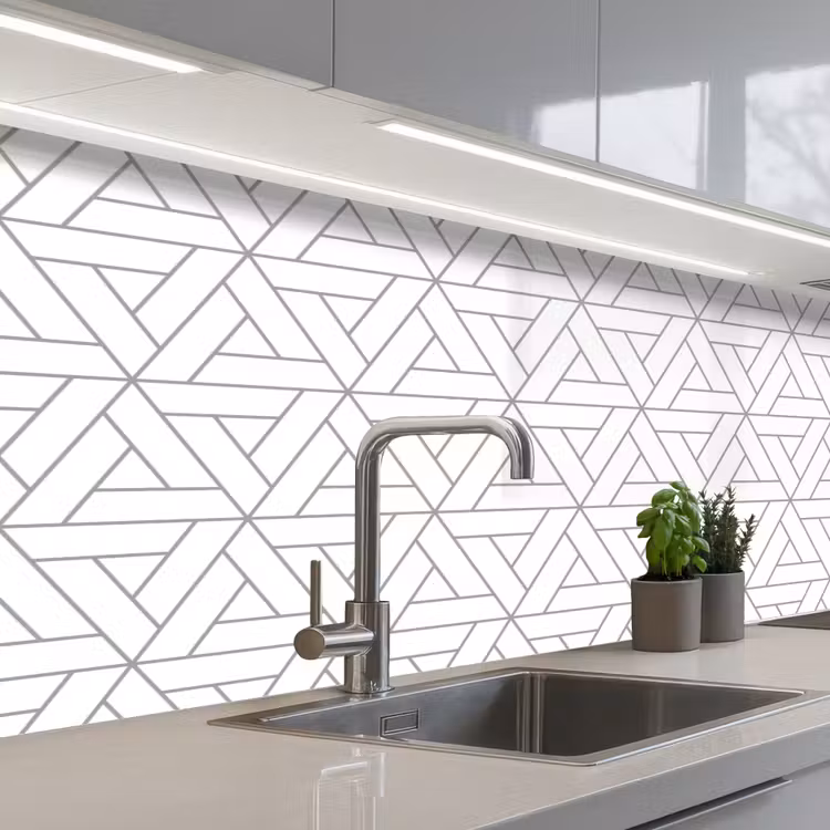 Design - Lijn - Patroon - Zwart - Wit keuken achterwand 2 middel 871 -3d_schuin