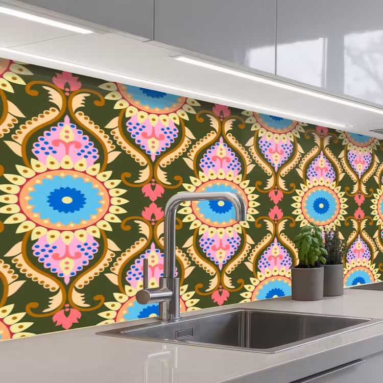 Design - Orient - Retro keuken achterwand 2 middel 871 -3d_schuin