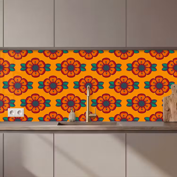 Design - Retro - Rozen - Oranje keuken achterwand 2 middel 871 zz_3dshopping
