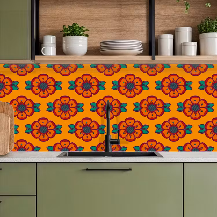 Design - Retro - Rozen - Oranje keuken achterwand 2 middel 871 -sfeer3