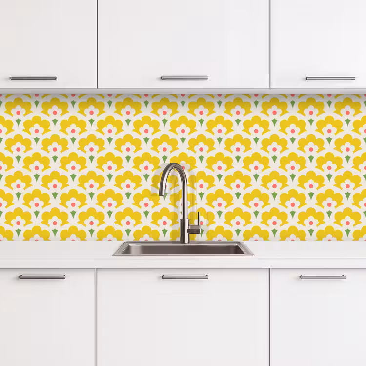 Design - Retro - Seventies - Geel keuken achterwand 2 middel 871 -3d