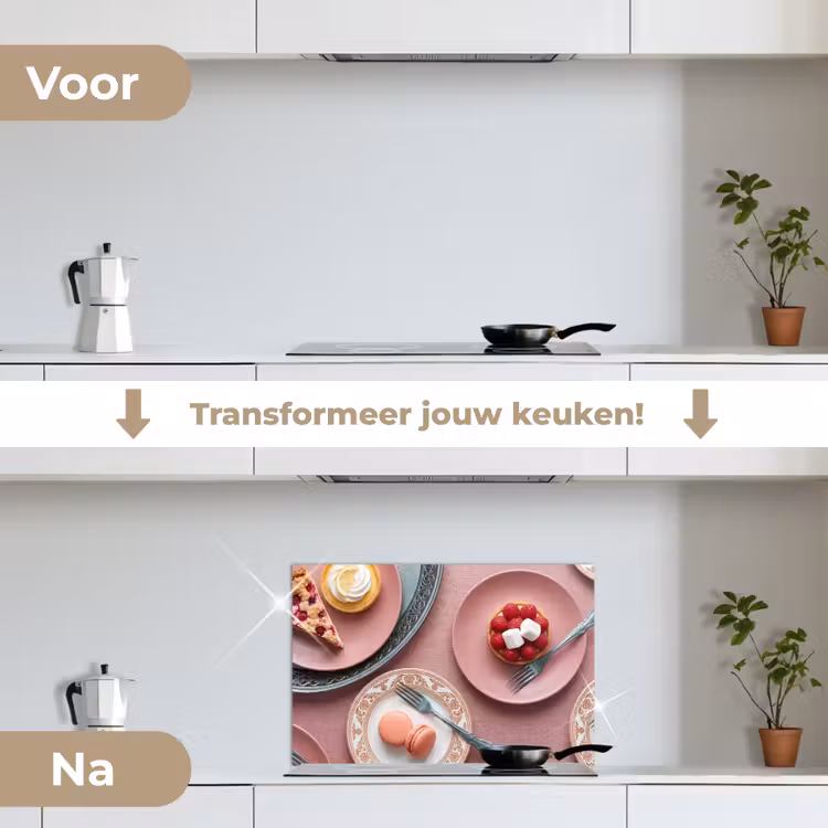 Dessert - Taart - Gebak - Zoet - Roze keuken achterwand spatscherm klein -voor_na_NL