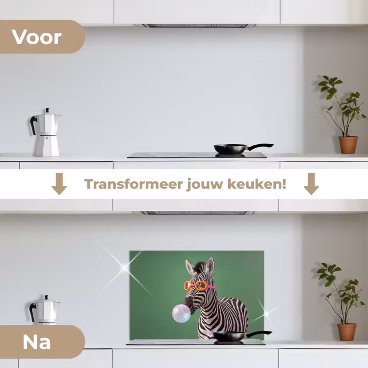 Dier - Bril - Bel - Modern - Groen keuken achterwand spatscherm klein -voor_na_NL