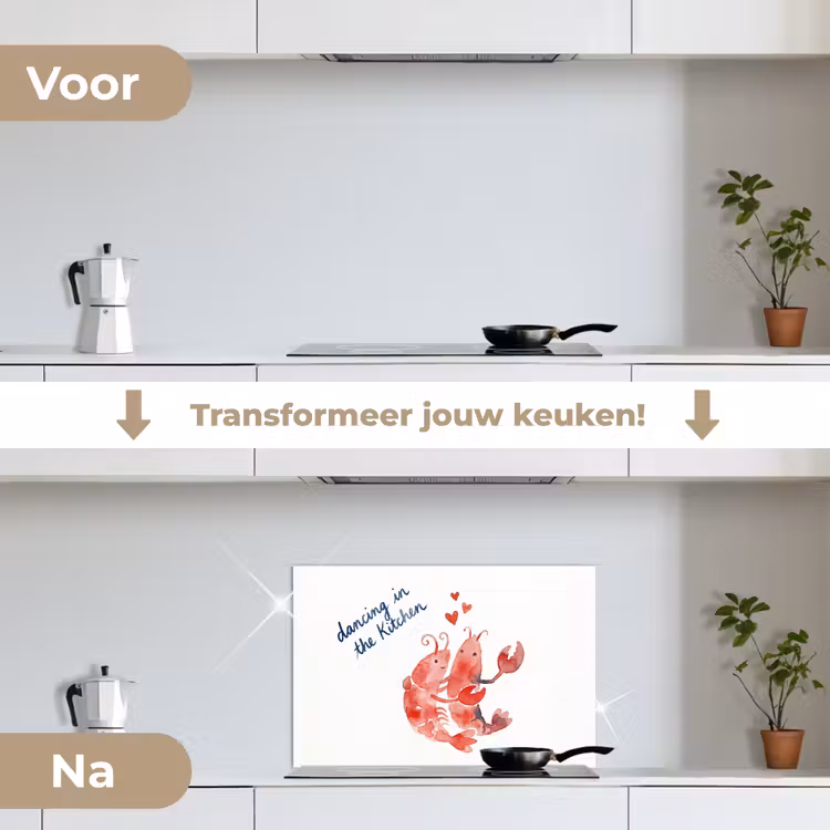 Dier - Dans - Liefde - Waterverf - Rood keuken achterwand spatscherm klein -voor_na_NL
