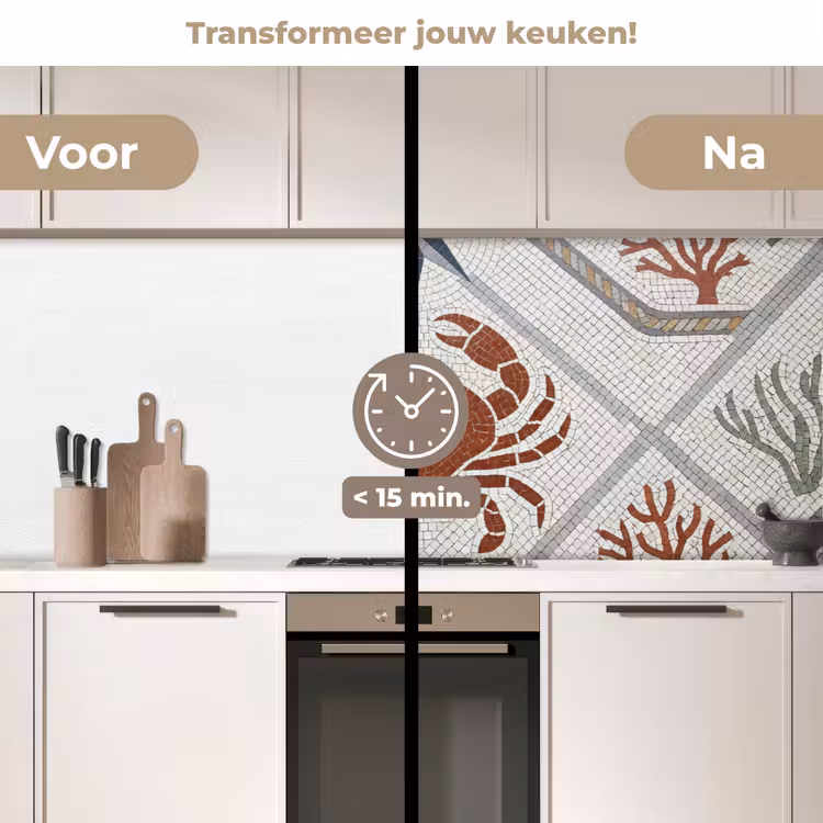 Dier - Mozaïek - Zee - Klassiek - Bruin keuken achterwand 2 middel -voor-na2_NL