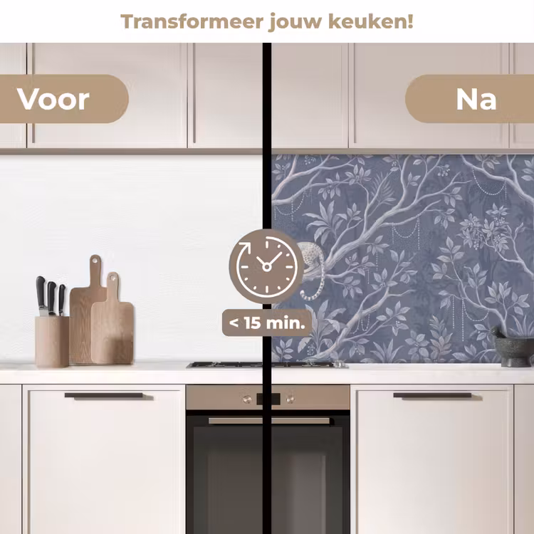 Dieren - Jungle - Illustratie - Bomen - Blauw keuken achterwand 2 middel -voor-na2_NL