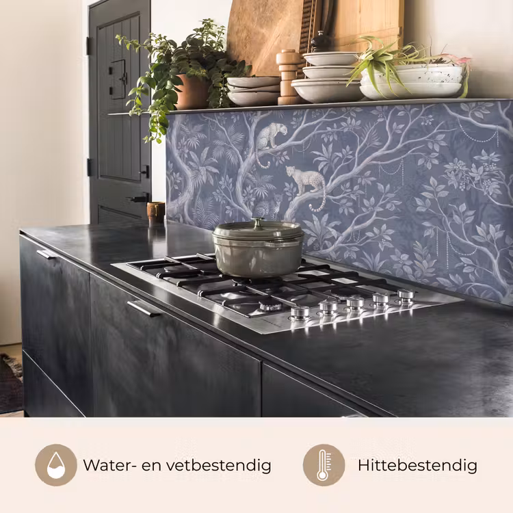 Dieren - Jungle - Illustratie - Bomen - Blauw keuken achterwand 2 middel -usp_NL