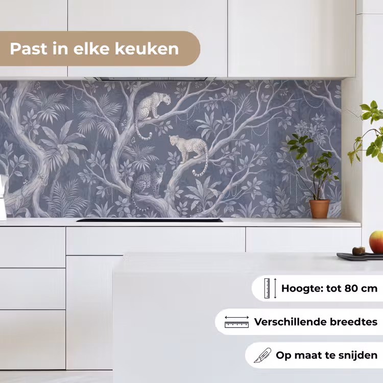 Dieren - Jungle - Illustratie - Bomen - Blauw keuken achterwand 2 middel -sfeer4_NL