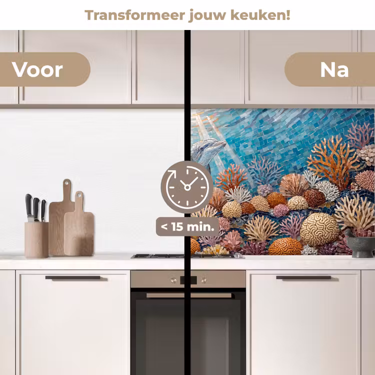 Dieren - Mozaïek - Oceaan - Koraal - Blauw keuken achterwand 2 middel -voor-na2_NL
