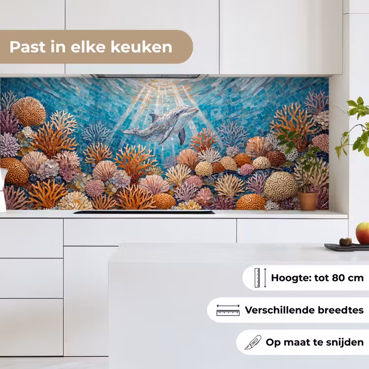 Dieren - Mozaïek - Oceaan - Koraal - Blauw keuken achterwand 2 middel -sfeer4_NL