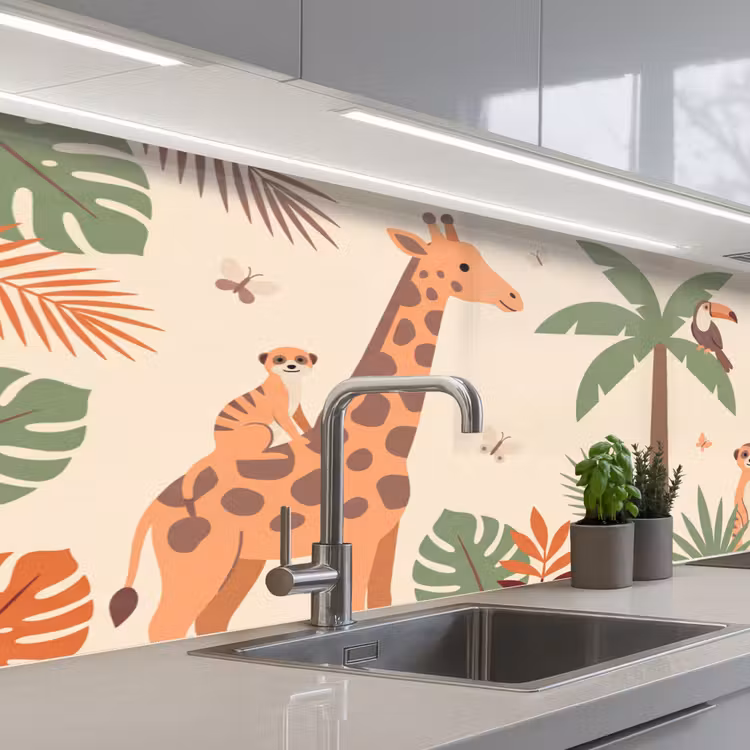 Dieren - Tropisch - Safari - Kleurrijk keuken achterwand 2 middel -3d_schuin