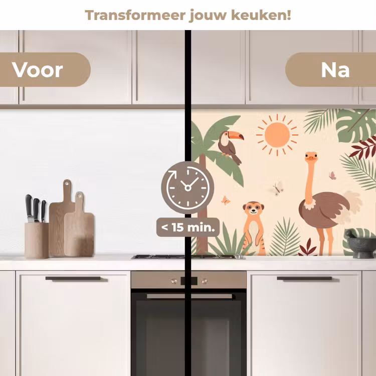 Dieren - Tropisch - Safari - Kleurrijk keuken achterwand 2 middel -voor-na2_NL