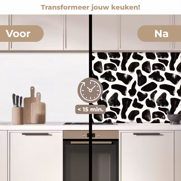 Dierenpatroon - Vlekken - Zwart - Wit keuken achterwand 2 middel 871 -voor-na2_NL