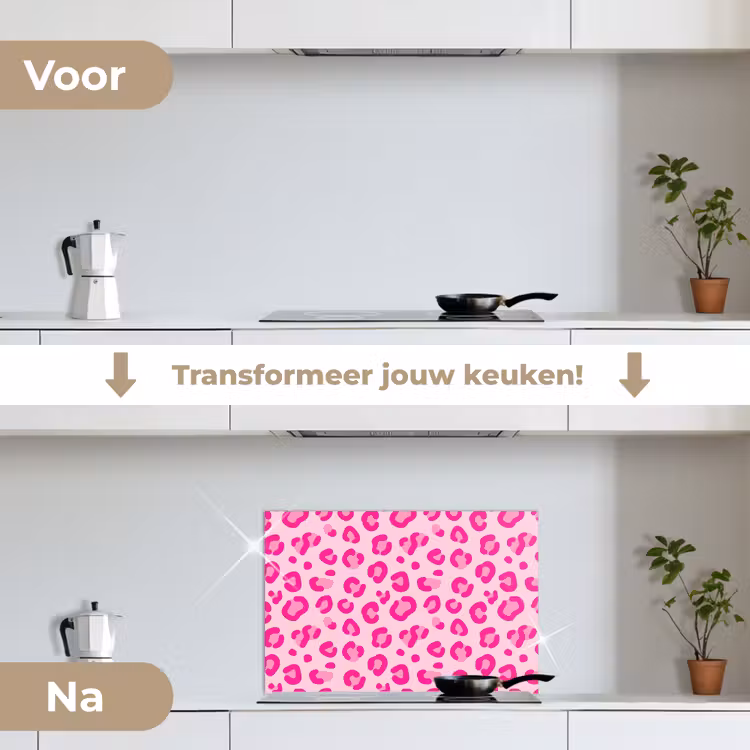 Dierenprint - Patroon - Abstract - Modern - Roze keuken achterwand spatscherm klein -voor_na_NL