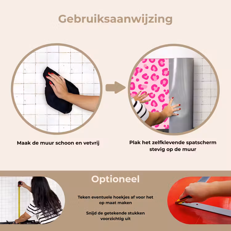 Dierenprint - Patroon - Abstract - Modern - Roze keuken achterwand spatscherm klein -gebruiksaanwijzing_NL
