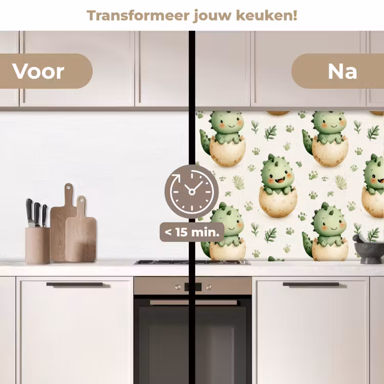 Dino - Eieren - Groen keuken achterwand 2 middel 871 -voor-na2_NL