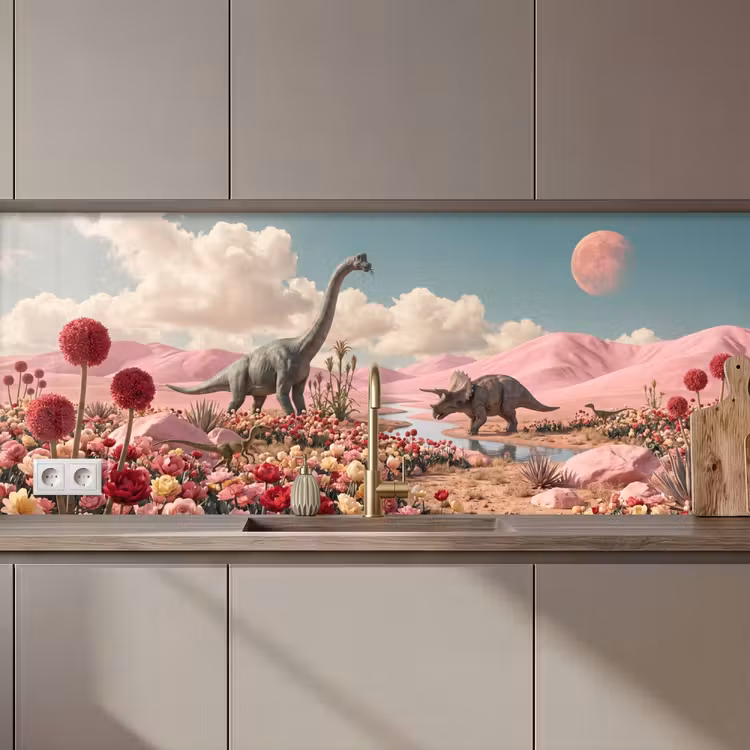Keuken achterwand - Dinosaurus - Roze - Landschap - Dinosaurus - Roze - Landschap keuken achterwand 2 middel zz_3dshopping