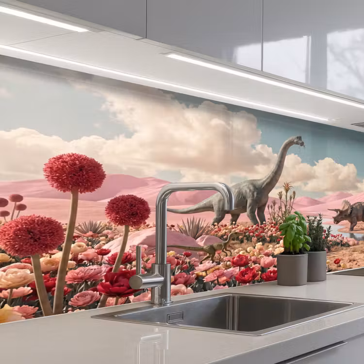 Keuken achterwand - Dinosaurus - Roze - Landschap - Dinosaurus - Roze - Landschap keuken achterwand 2 middel