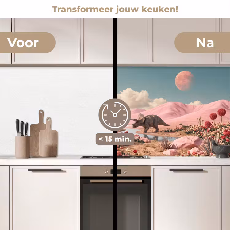 Keuken achterwand - Dinosaurus - Roze - Landschap - Dinosaurus - Roze - Landschap keuken achterwand 2 middel