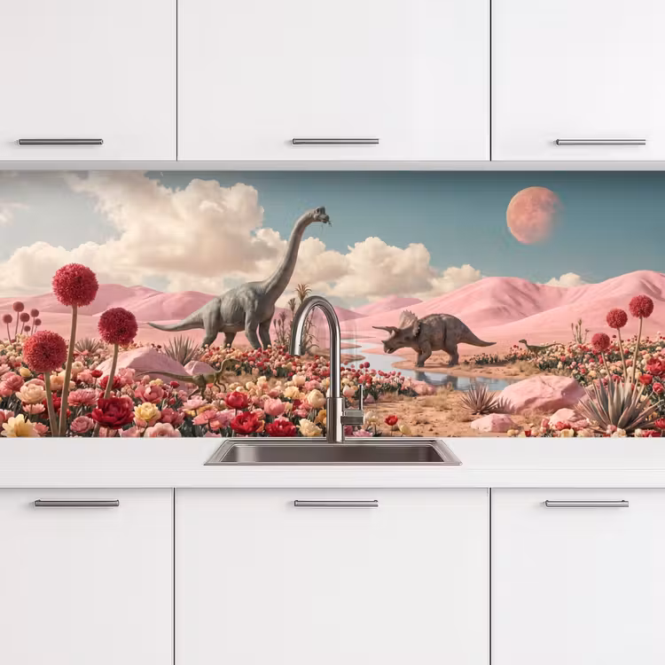 Keuken achterwand - Dinosaurus - Roze - Landschap - Dinosaurus - Roze - Landschap keuken achterwand 2 middel