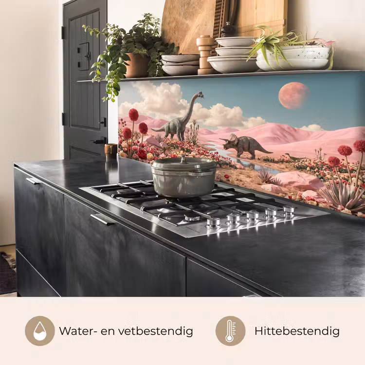 Keuken achterwand - Dinosaurus - Roze - Landschap - Dinosaurus - Roze - Landschap keuken achterwand 2 middel