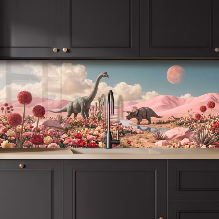Keuken achterwand - Dinosaurus - Roze - Landschap - Dinosaurus - Roze - Landschap keuken achterwand 2 middel