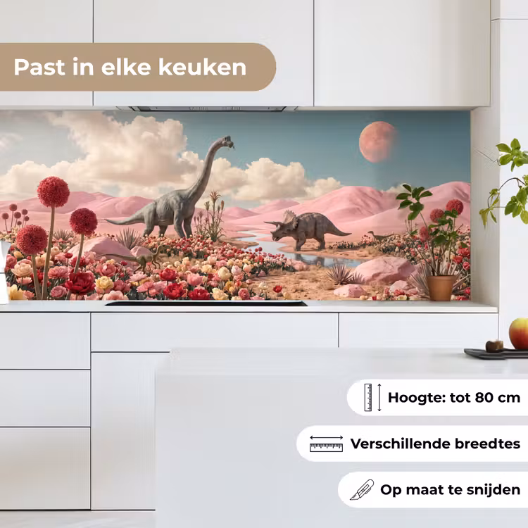 Keuken achterwand - Dinosaurus - Roze - Landschap - Dinosaurus - Roze - Landschap keuken achterwand 2 middel