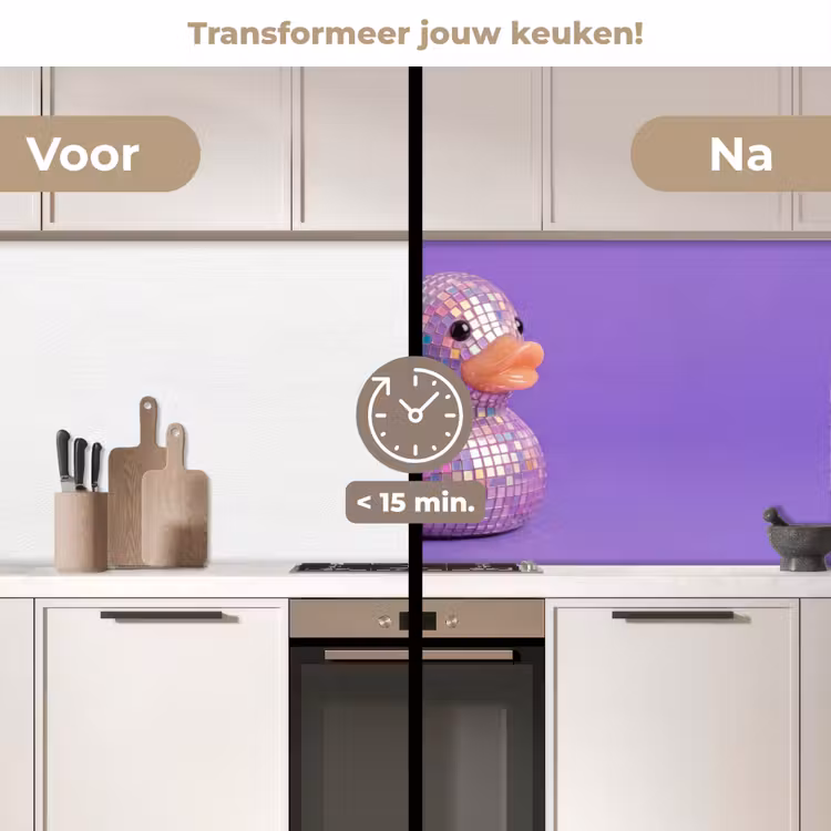 Disco - Eend - Paars keuken achterwand 2 middel -voor-na2_NL