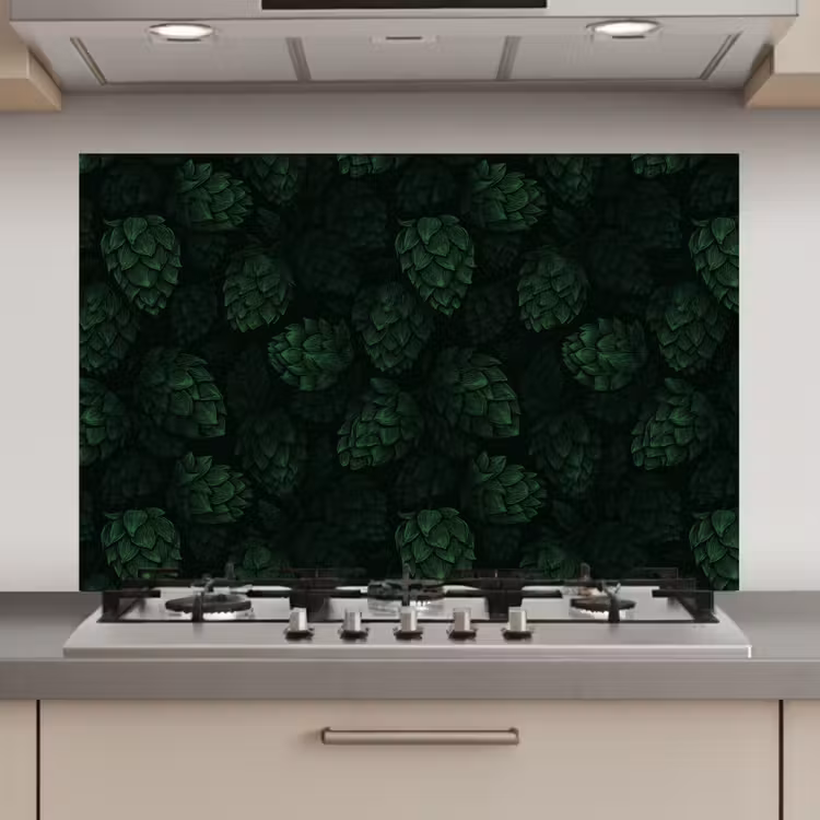 Donker - Groen - Hopbellen - Botanisch - Illustratie keuken achterwand spatscherm klein 900 -3d_website