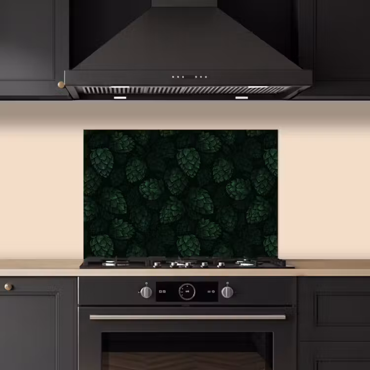 Donker - Groen - Hopbellen - Botanisch - Illustratie keuken achterwand spatscherm klein 900 -sfeer1