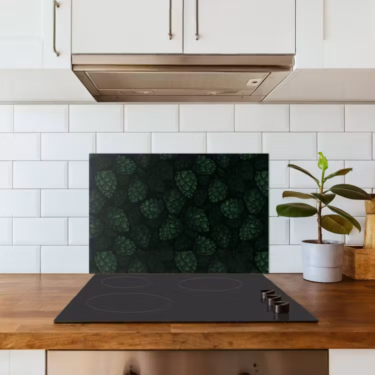 Donker - Groen - Hopbellen - Botanisch - Illustratie keuken achterwand spatscherm klein 900 -sfeer2