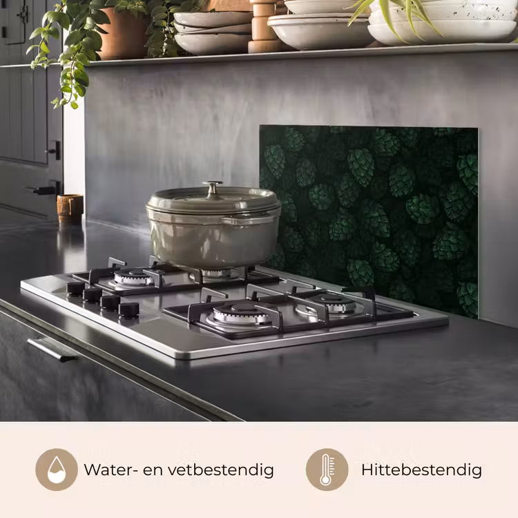 Donker - Groen - Hopbellen - Botanisch - Illustratie keuken achterwand spatscherm klein 900 -usp_NL