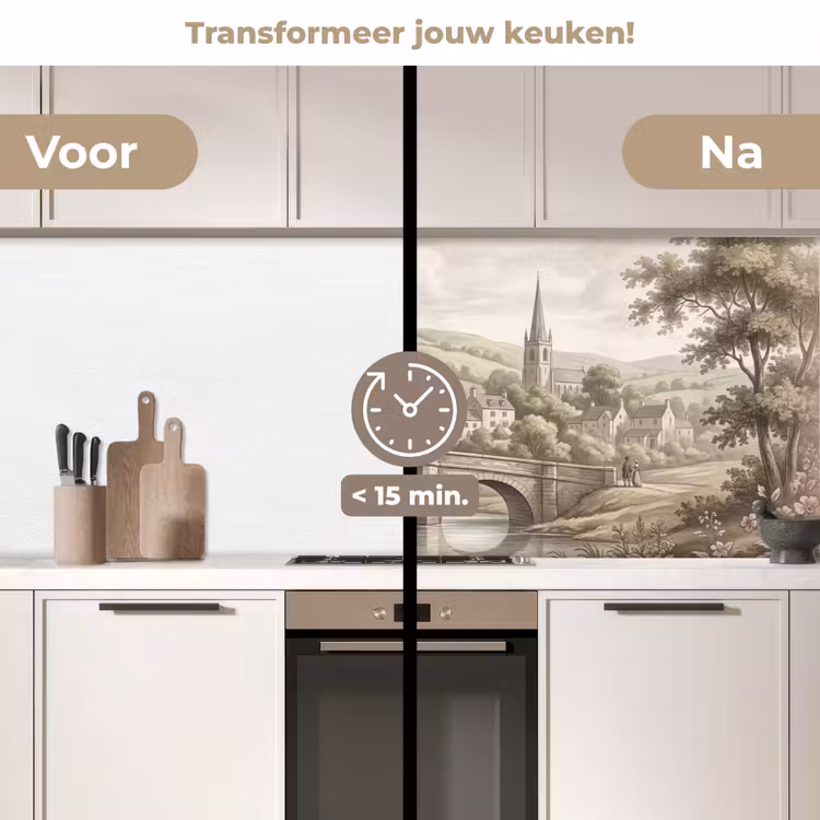 Dorp - Brug - Uitzicht - Groen keuken achterwand 2 middel -voor-na2_NL