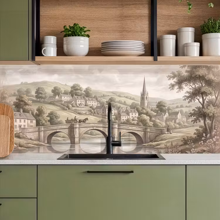 Dorp - Brug - Uitzicht - Groen keuken achterwand 2 middel -sfeer3