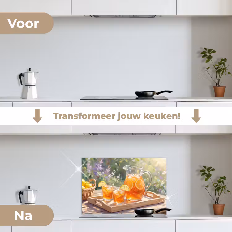 Drank - Citroen - Zomer - Tuin - Geel keuken achterwand spatscherm klein -voor_na_NL