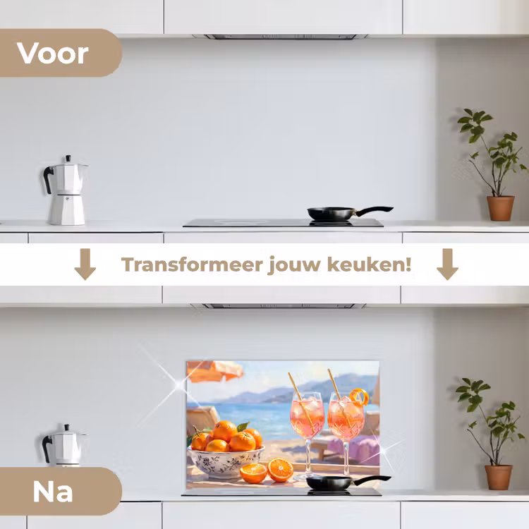Drank - Glazen - Strand - Zomer - Oranje keuken achterwand spatscherm klein -voor_na_NL