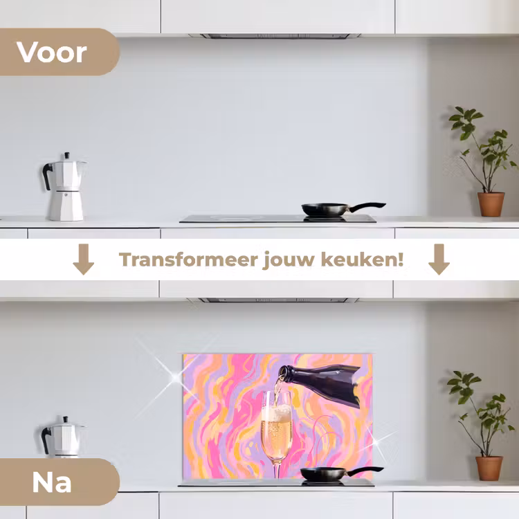 Drank - Inschenken - Feest - Abstract - Roze keuken achterwand spatscherm klein -voor_na_NL